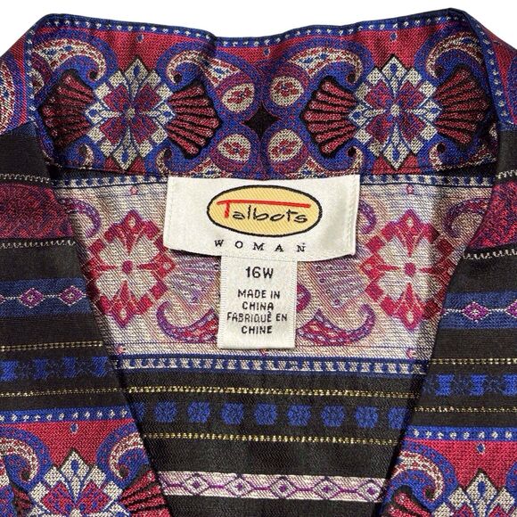 Talbots Silk Blazer Asian Inspired Womens 16W Black Pink Purple Striped Jacket - Picture 6 of 12